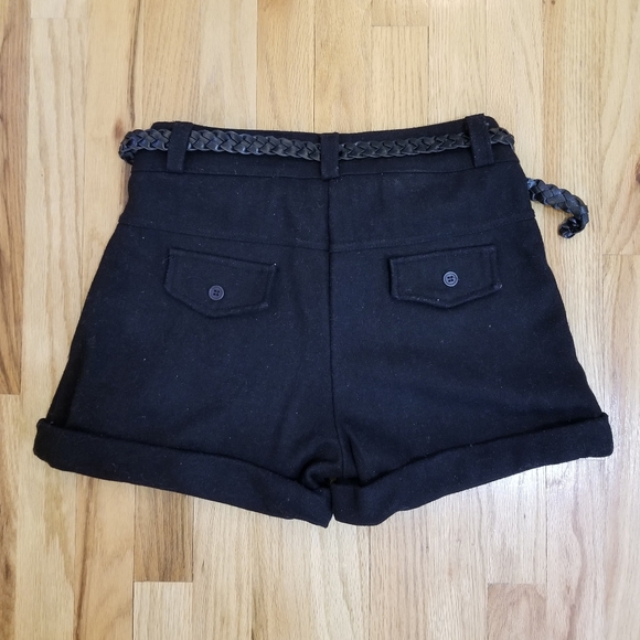 Korean Brand Black Winter Shorts Cuffed Shorts with braided belt Dress shorts - Picture 2 of 8